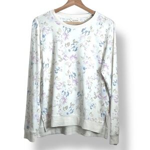Lucky Brand Pastel Floral Sweatshirt Ivory Hi Low Hem Size M